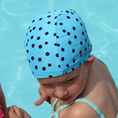 Lycra Swim Cap - Aqua/Black Polka Dot