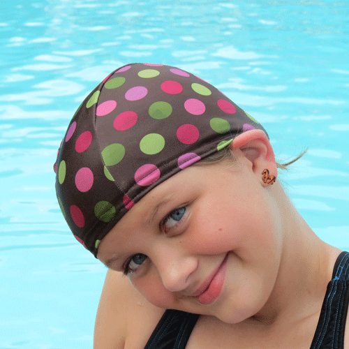 Lycra Swim Cap - Brown with Dots