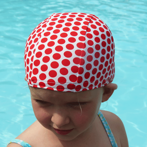 Lycra Swim Cap - White with Red Polka Dots