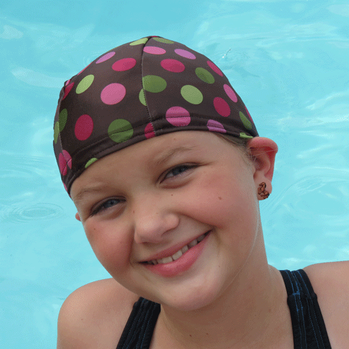 Lycra Swim Cap - Brown with Dots